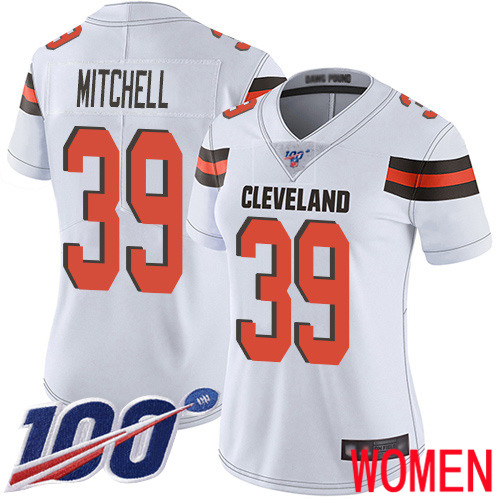 Cleveland Browns Terrance Mitchell Women White Limited Jersey 39 NFL Football Road 100th Season Vapor Untouchable